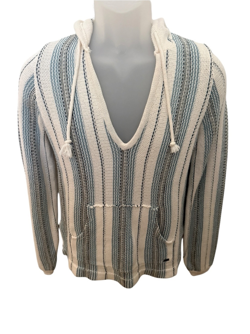 O'Neill Cream & Light Blue Striped V-Neck Pullover Hoodie Women XS -Small